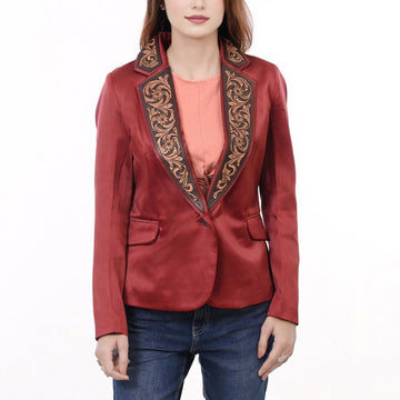 ADBZ028 Genuine leather Hand tooled hand carved Women Blazer dress jacket ladies Girl